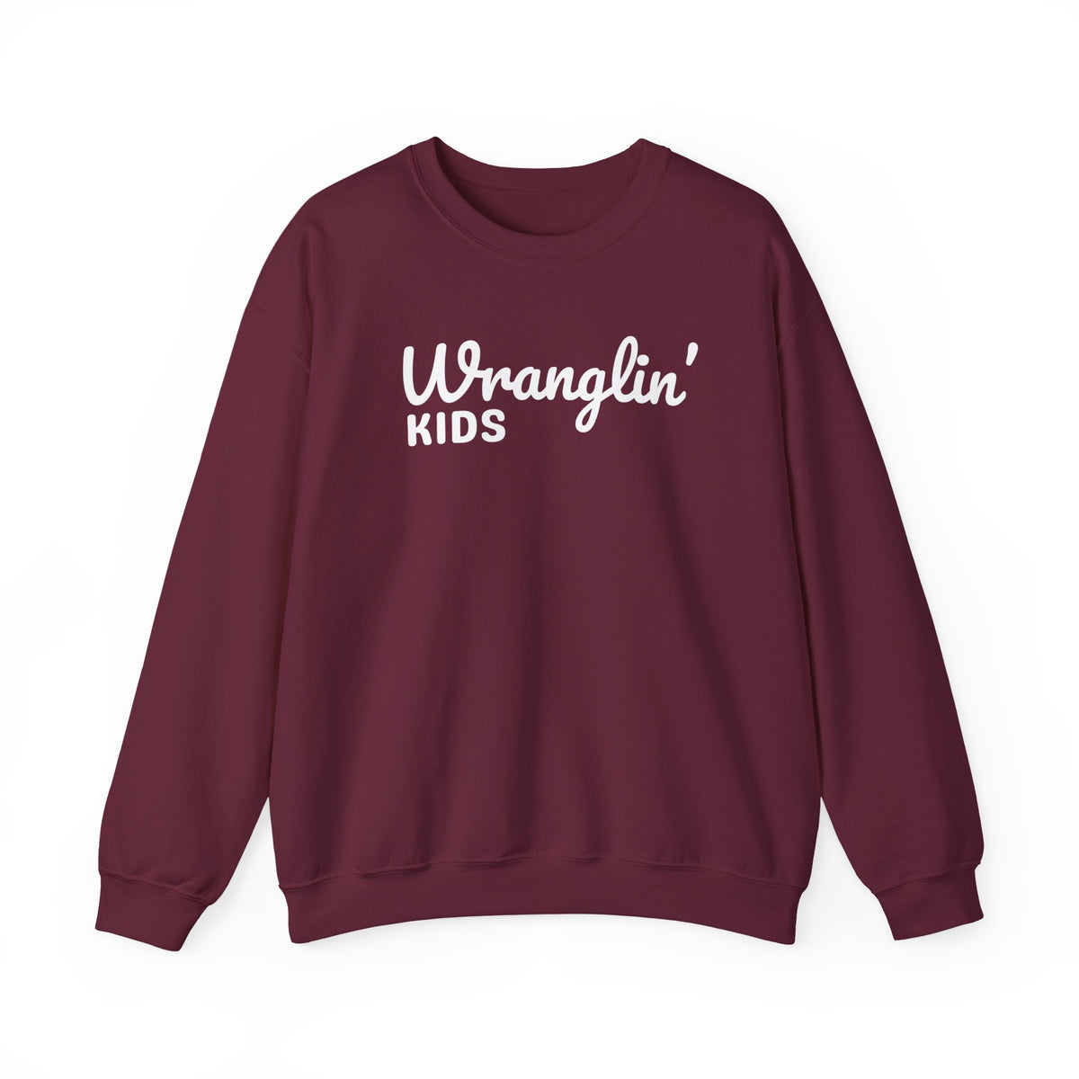Wranglin' Kids Funny Mom Dad – Gildan Heavy Blend | Trendy Women’s and Men's Soft Sweatshirt. Direct to Garment. Printed & Shipped in the USA. Unisex Sizes.