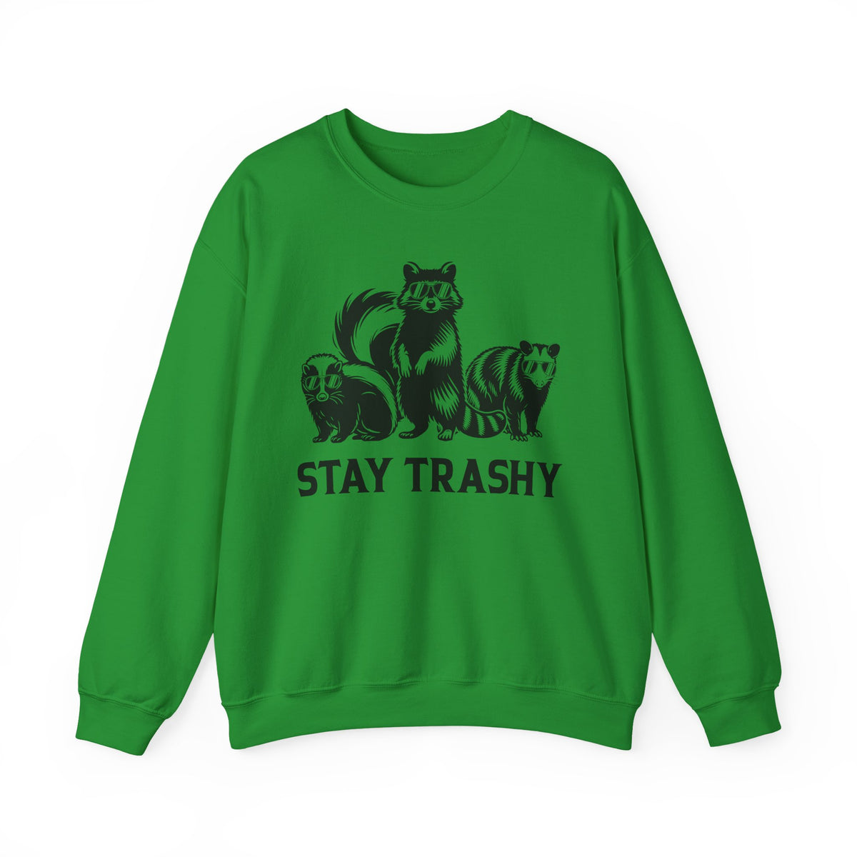Stay Trashy, Skunk Raccoon Possum – Gildan Heavy Blend | Trendy Women’s and Men's Soft Sweatshirt. Direct to Garment. Printed & Shipped in the USA. Unisex Sizes.