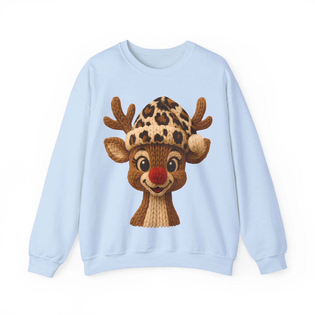 Rudolph Reindeer Leopard Santa Hat Christmas – Gildan Heavy Blend | Trendy Women’s Soft Sweatshirt. Direct to Garment. Printed & Shipped in the USA. Unisex Sizes.
