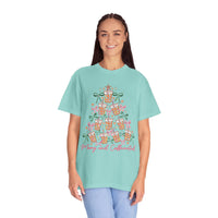 Merry and Caffeinated Iced Coffee Christmas Tree - Comfort Colors | Trendy Women's T-Shirt. Direct to Garment. Printed & Shipped in the USA. Unisex Sizes.