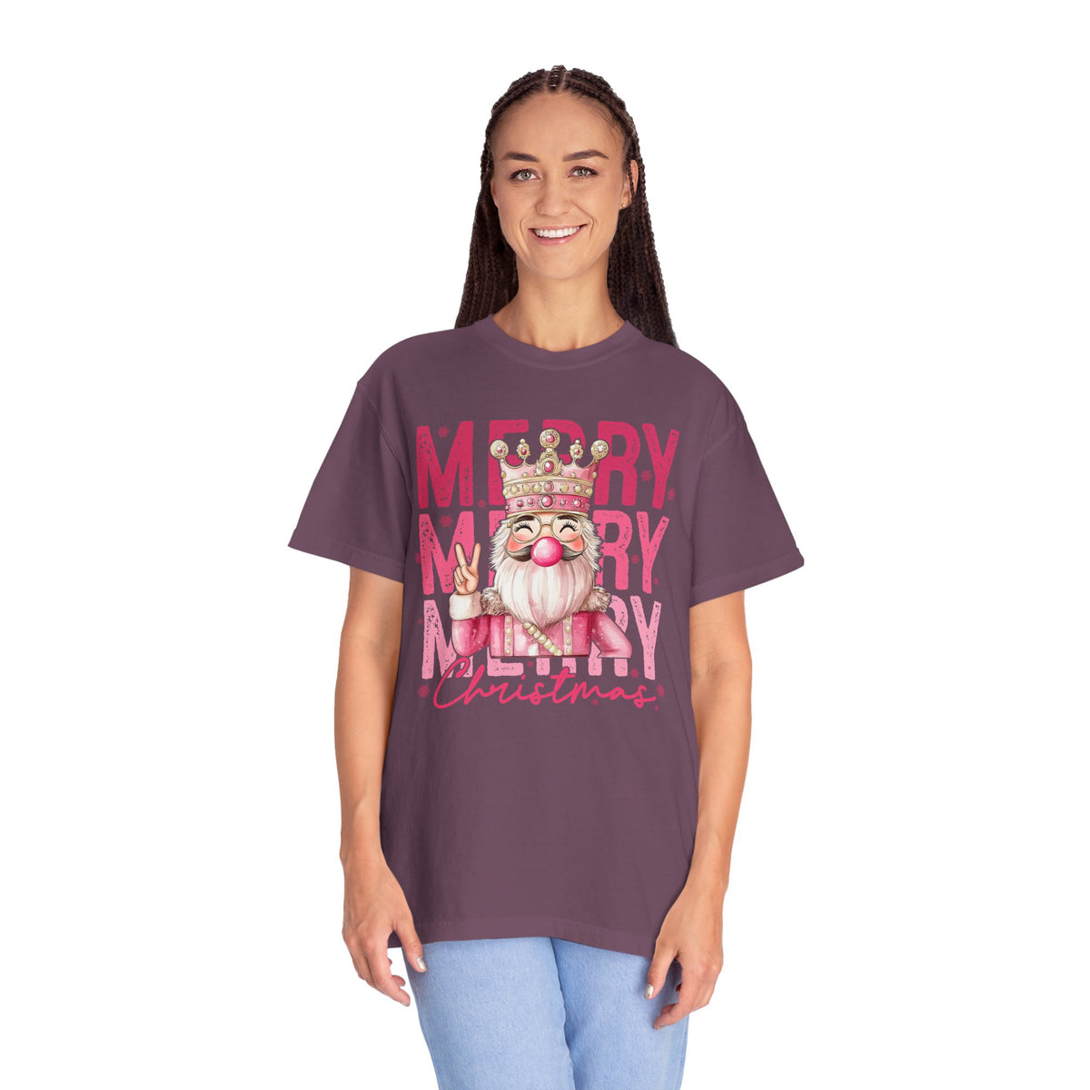 Merry Christmas — Cute Pink Bubblegum Nutcracker  - Comfort Colors | Trendy Women's T-Shirt. Direct to Garment. Printed & Shipped in the USA. Unisex Sizes.
