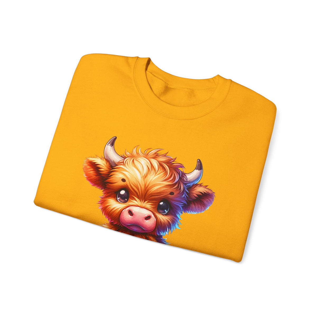 Sugar Addict Highland Cow – Gildan Heavy Blend | Trendy Women’s Soft Sweatshirt. Direct to Garment. Printed & Shipped in the USA. Unisex Sizes.