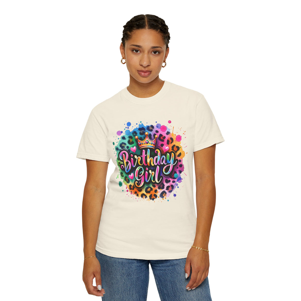 Birthday Girl, Neon Leopard - Comfort Colors | Trendy Women's T-Shirt. Direct to Garment. Printed & Shipped in the USA. Unisex Sizes.