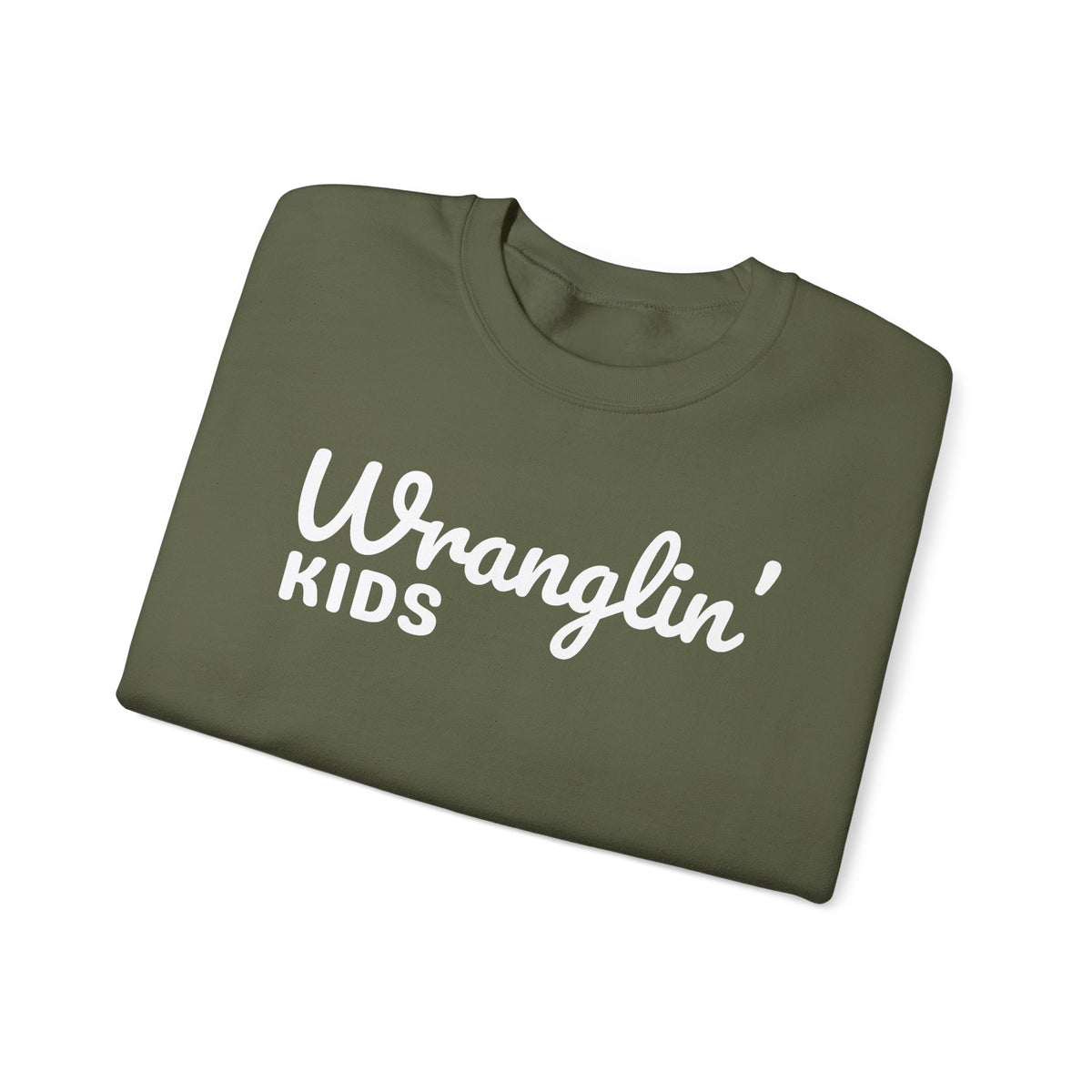 Wranglin' Kids Funny Mom Dad – Gildan Heavy Blend | Trendy Women’s and Men's Soft Sweatshirt. Direct to Garment. Printed & Shipped in the USA. Unisex Sizes.