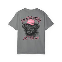 Head Heffa Highland Cow, Front & Back Print - Comfort Colors | Trendy Women's T-Shirt. Direct to Garment. Printed & Shipped in the USA. Unisex Sizes.