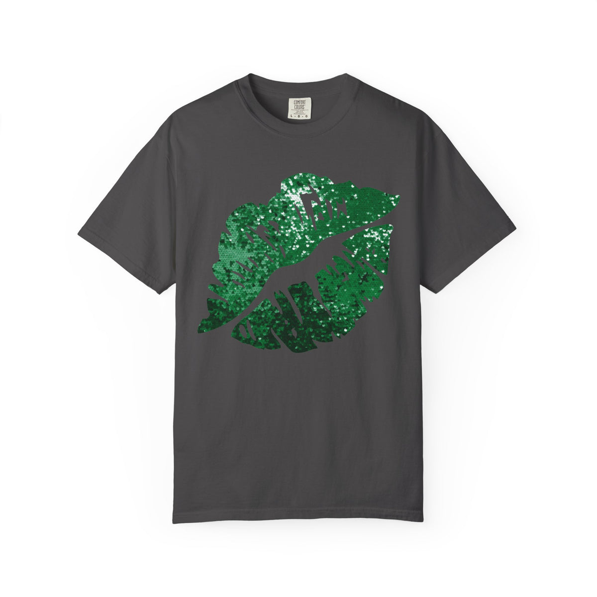 Green Faux Glitter Kiss - Comfort Colors | Trendy Women's T-Shirt. Direct to Garment. Printed & Shipped in the USA. Unisex Sizes.