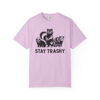 Stay Trashy, Skunk Raccoon Possum - Comfort Colors | Trendy Women's and Men's T-Shirt. Direct to Garment. Printed & Shipped in the USA. Unisex Sizes.