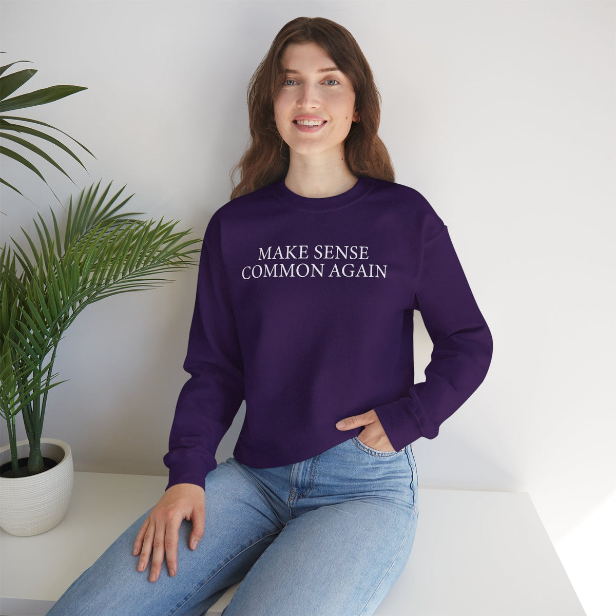 Make Sense Common Again – Gildan Heavy Blend | Trendy Men's and Women’s Soft Sweatshirt. Direct to Garment. Printed & Shipped in the USA. Unisex Sizes.