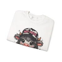 Cute Highland Cow 'Hot Mess' In Braids – Gildan Heavy Blend | Trendy Women’s Soft Sweatshirt. Direct to Garment. Printed & Shipped in the USA. Unisex Sizes.