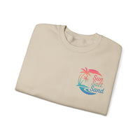 Sun Salt Sand, Beach Sunset - Front & Back Print – Gildan Heavy Blend | Trendy Women’s and Men's Soft Sweatshirt. Direct to Garment. Printed & Shipped in the USA. Unisex Sizes.