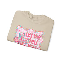Let Me Tell You About My Jesus, Pink and Green – Gildan Heavy Blend | Trendy Women’s Soft Sweatshirt. Direct to Garment. Printed & Shipped in the USA. Unisex Sizes.