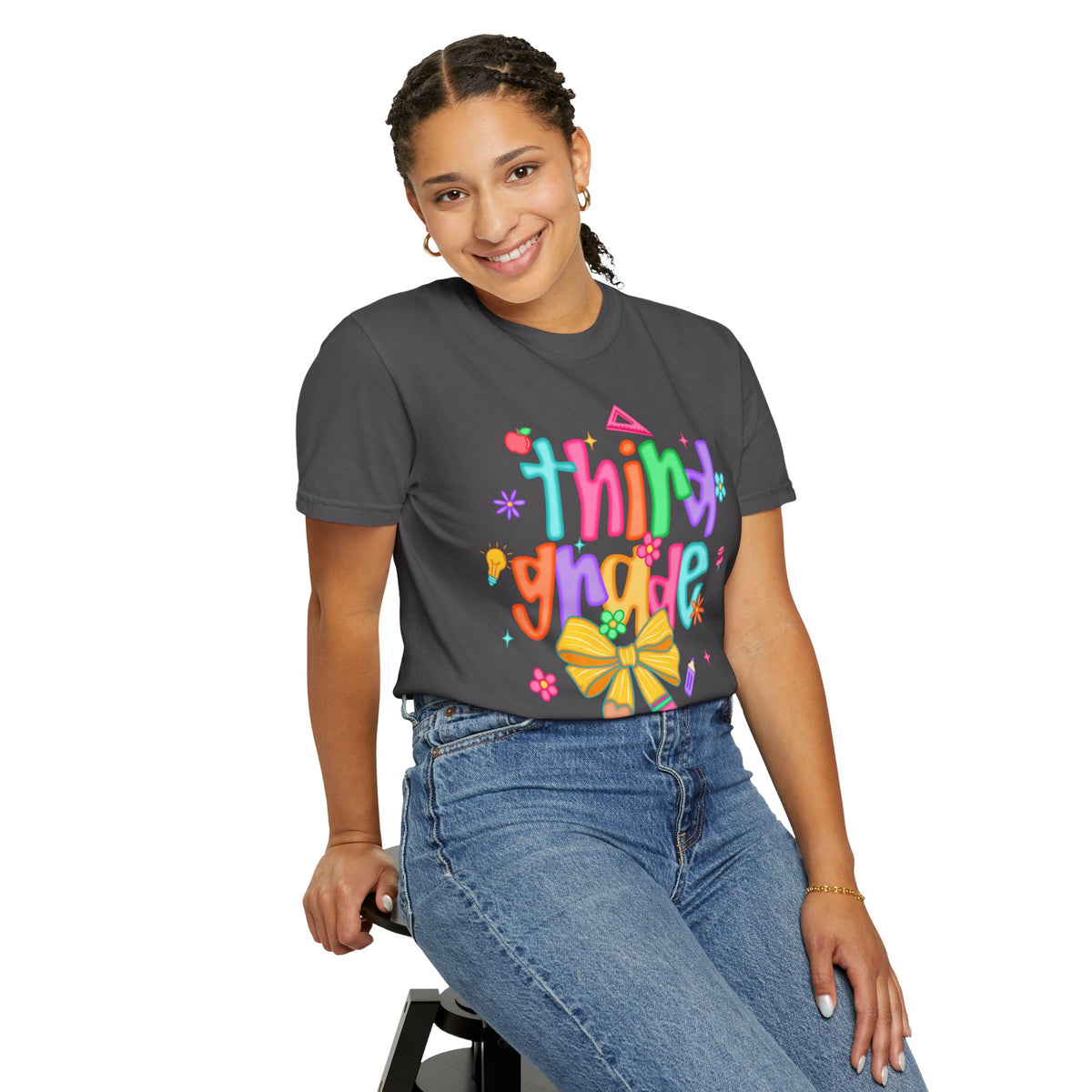 Coquette Third Grade Pencil Bow - Comfort Colors | Trendy Women's T-Shirt. Direct to Garment. Printed & Shipped in the USA. Unisex Sizes.