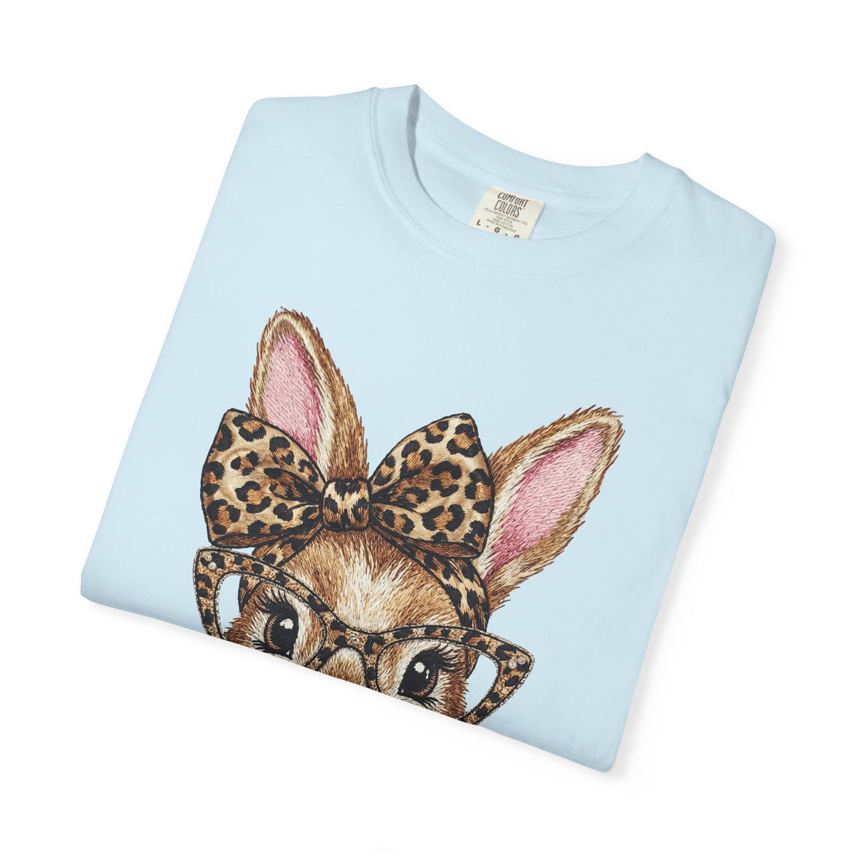 Bunny with Leopard Bow and Glasses - Comfort Colors | Trendy Women's T-Shirt. Direct to Garment. Printed & Shipped in the USA. Unisex Sizes.