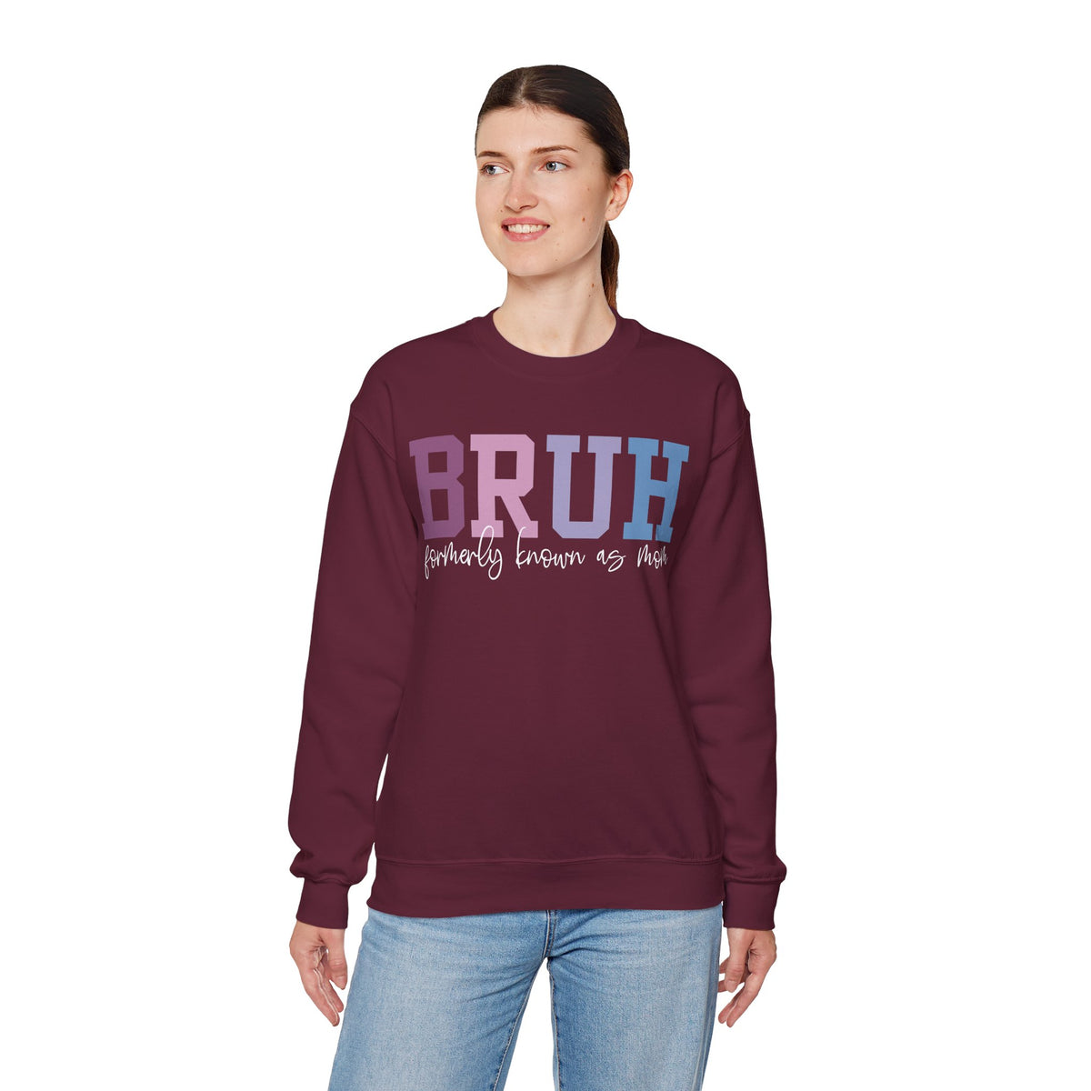 BRUH Formerly Known As Mom – Gildan Heavy Blend | Trendy Women’s Soft Sweatshirt. Direct to Garment. Printed & Shipped in the USA. Unisex Sizes.