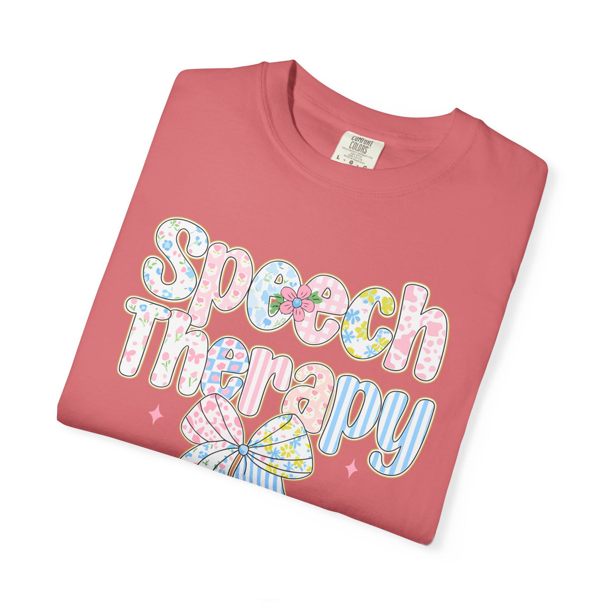 Speech Therapy - Pink Blue Coquette - Comfort Colors | Trendy Women's T-Shirt. Direct to Garment. Printed & Shipped in the USA. Unisex Sizes.