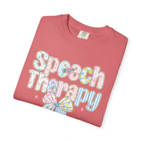 Speech Therapy - Pink Blue Coquette - Comfort Colors | Trendy Women's T-Shirt. Direct to Garment. Printed & Shipped in the USA. Unisex Sizes.