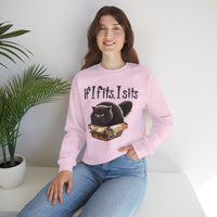 If I Fits I Sits, Cat in a Box – Gildan Heavy Blend | Trendy Women’s and Men's Soft Sweatshirt. Direct to Garment. Printed & Shipped in the USA. Unisex Sizes.
