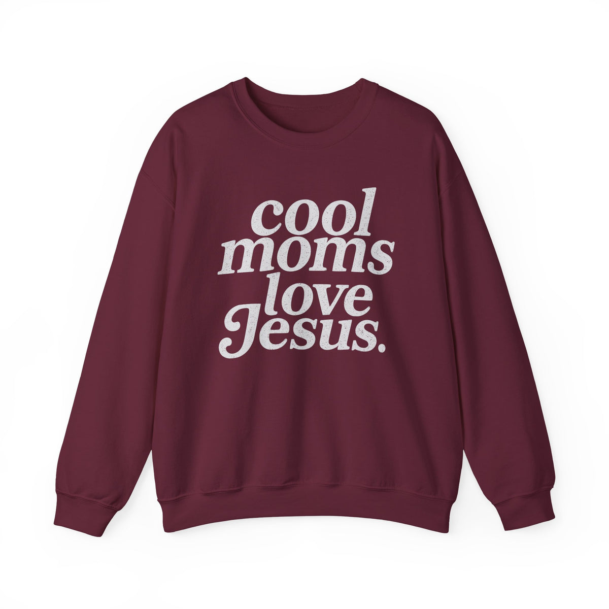 Cool Moms Love Jesus – Gildan Heavy Blend | Trendy Women’s Soft Sweatshirt. Direct to Garment. Printed & Shipped in the USA. Unisex Sizes.