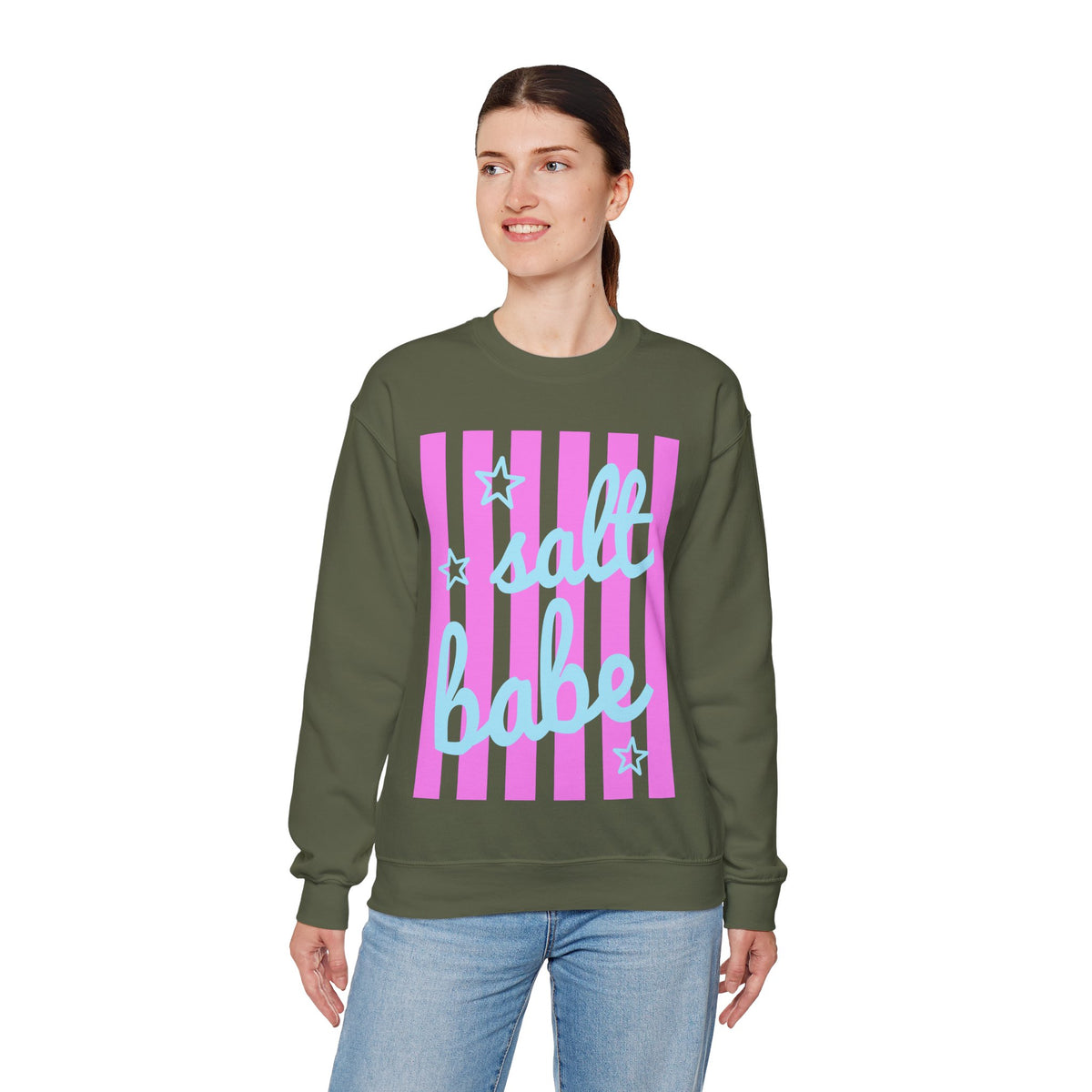 Salt Babe – Gildan Heavy Blend | Trendy Women’s Soft Sweatshirt. Direct to Garment. Printed & Shipped in the USA. Unisex Sizes.