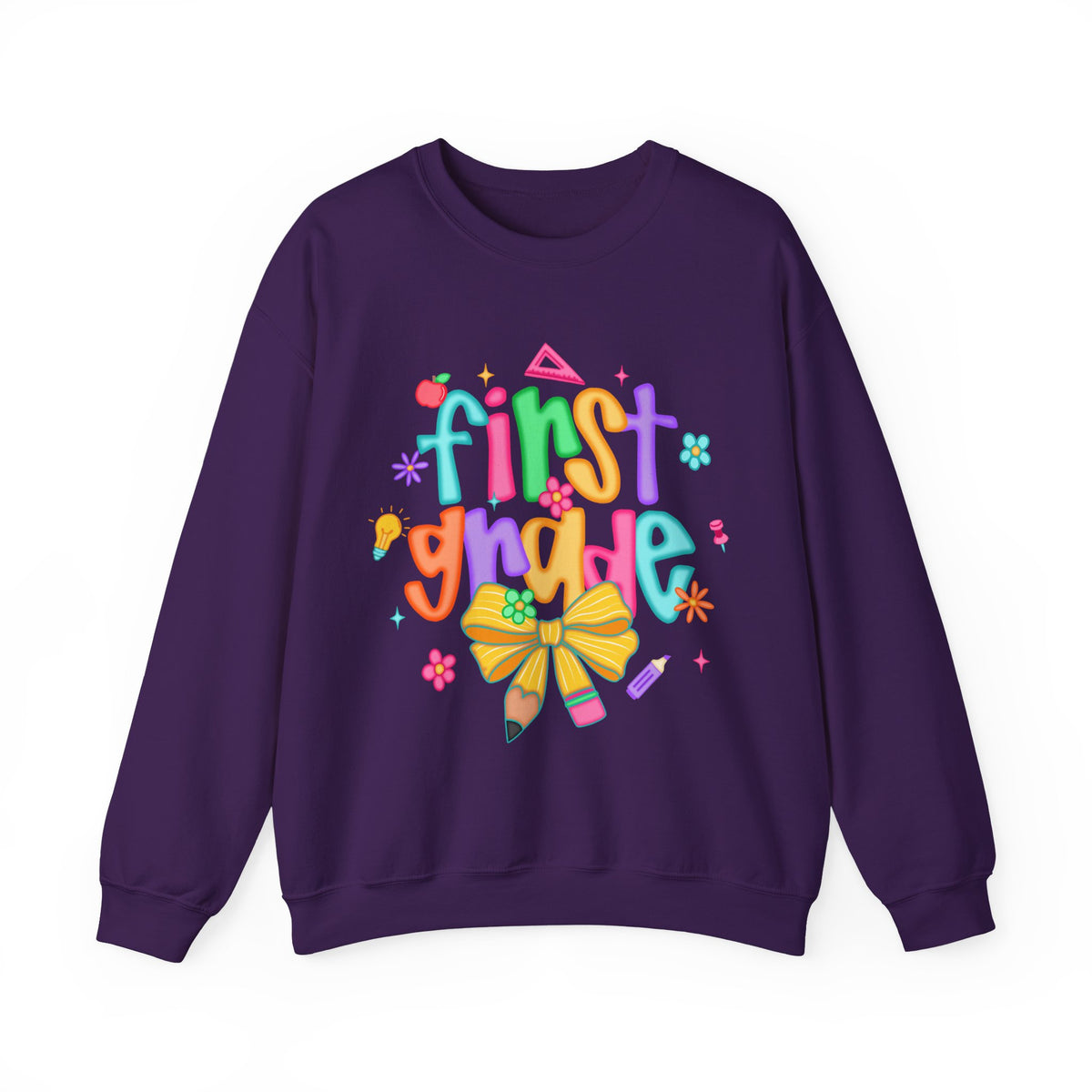 Coquette First Grade Pencil Bow – Gildan Heavy Blend | Trendy Women’s Soft Sweatshirt. Direct to Garment. Printed & Shipped in the USA. Unisex Sizes.