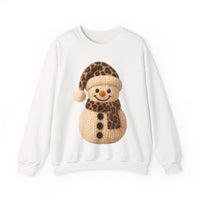Cute Leopard Faux Knit Snowman Winter – Gildan Heavy Blend | Trendy Women’s Soft Sweatshirt. Direct to Garment. Printed & Shipped in the USA. Unisex Sizes.