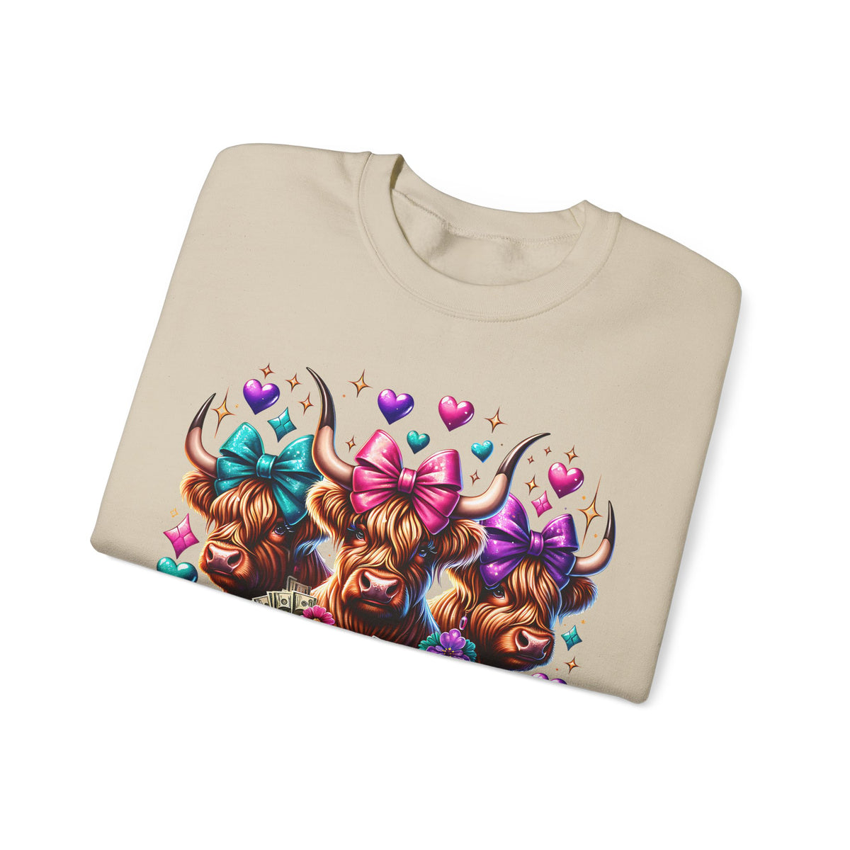 Cute Highland Cows Bingo Squad – Gildan Heavy Blend | Trendy Women’s Soft Sweatshirt. Direct to Garment. Printed & Shipped in the USA. Unisex Sizes.