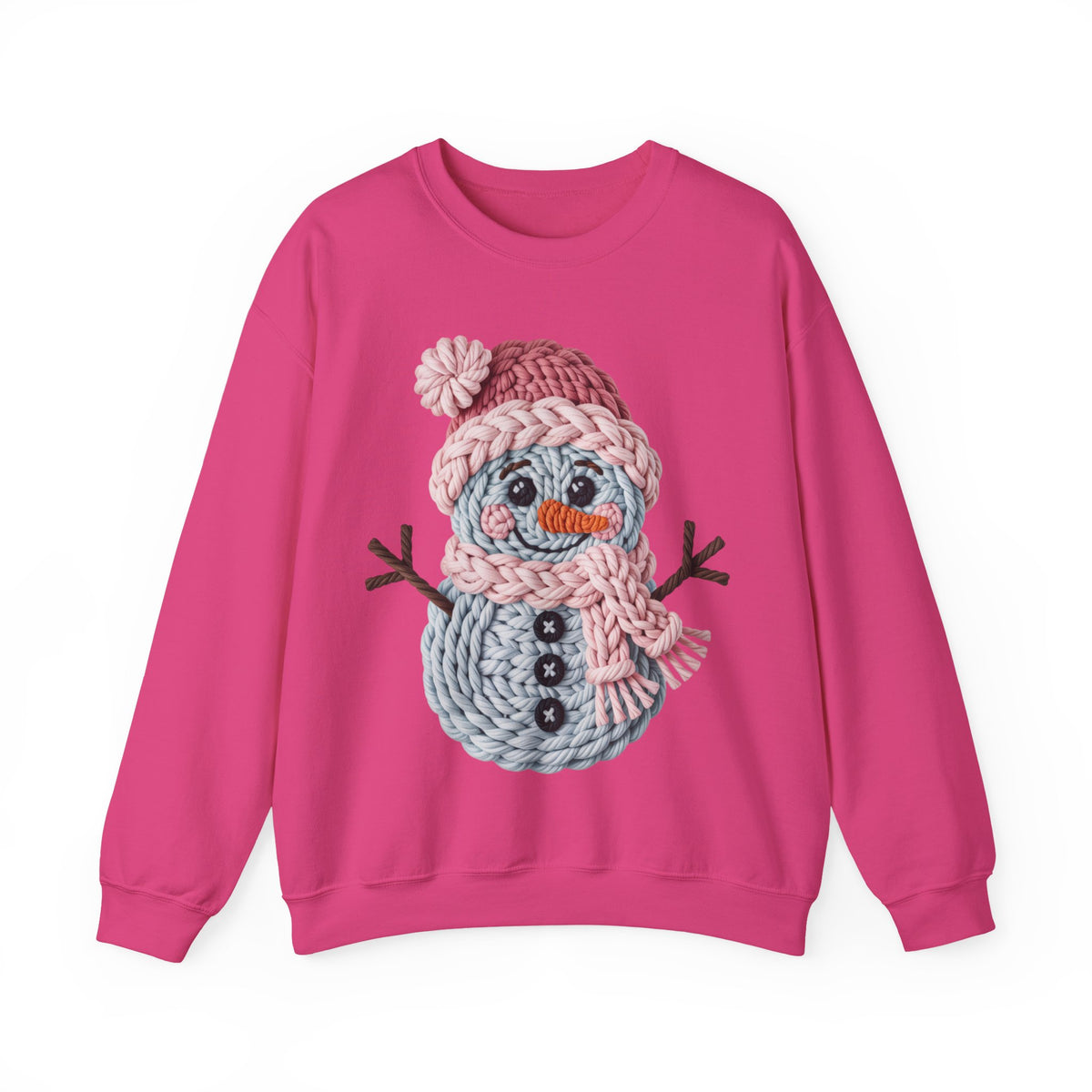Cute Yarn Snowman - Pink Scarf Faux Yarn – Gildan Heavy Blend | Trendy Women’s Soft Sweatshirt. Direct to Garment. Printed & Shipped in the USA. Unisex Sizes.