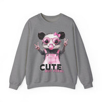 Cute But Feral, Possum in Pink Bibs – Gildan Heavy Blend | Trendy Women’s Soft Sweatshirt. Direct to Garment. Printed & Shipped in the USA. Unisex Sizes.