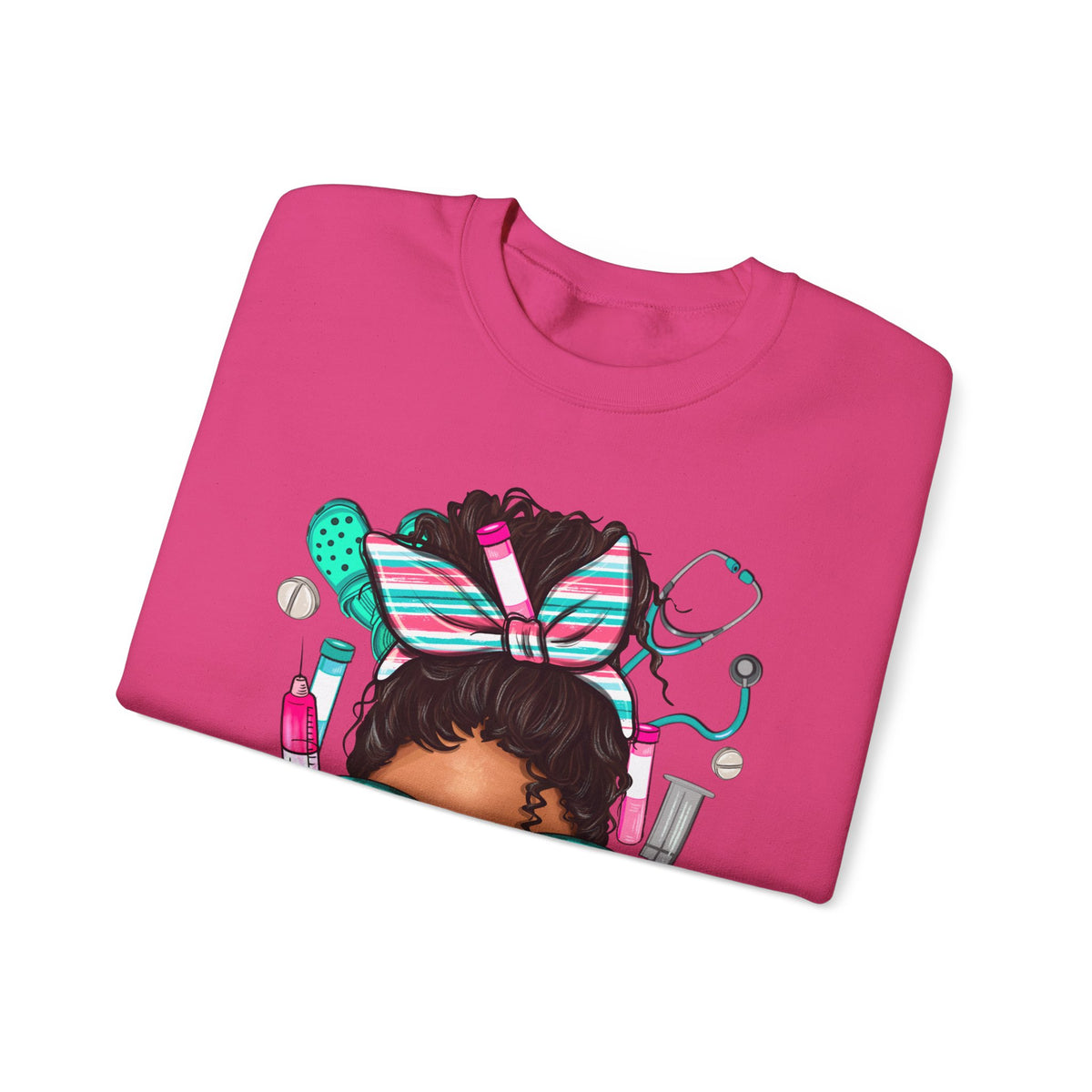 Phlebotomist Life, Messy Bun – Gildan Heavy Blend | Trendy Women’s Soft Sweatshirt. Direct to Garment. Printed & Shipped in the USA. Unisex Sizes.