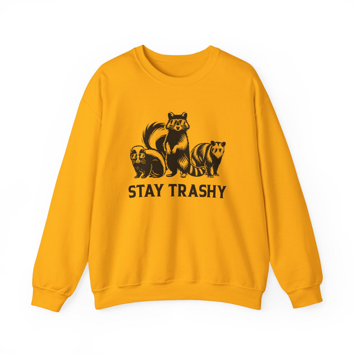 Stay Trashy, Skunk Raccoon Possum – Gildan Heavy Blend | Trendy Women’s and Men's Soft Sweatshirt. Direct to Garment. Printed & Shipped in the USA. Unisex Sizes.