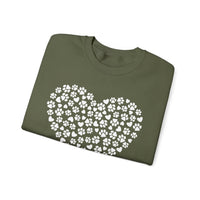 Dog Paw Heart – Gildan Heavy Blend | Trendy Women’s Soft Sweatshirt. Direct to Garment. Printed & Shipped in the USA. Unisex Sizes.