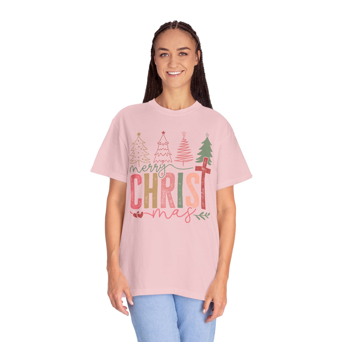 Merry ChrisTmas Christian Faith Graphic - Comfort Colors | Trendy Women's T-Shirt. Direct to Garment. Printed & Shipped in the USA. Unisex Sizes.