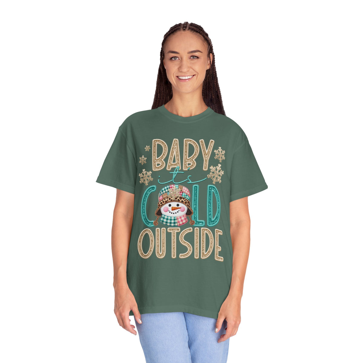 Baby It's Cold Outside Snowman  - Comfort Colors | Trendy Women's T-Shirt. Direct to Garment. Printed & Shipped in the USA. Unisex Sizes.