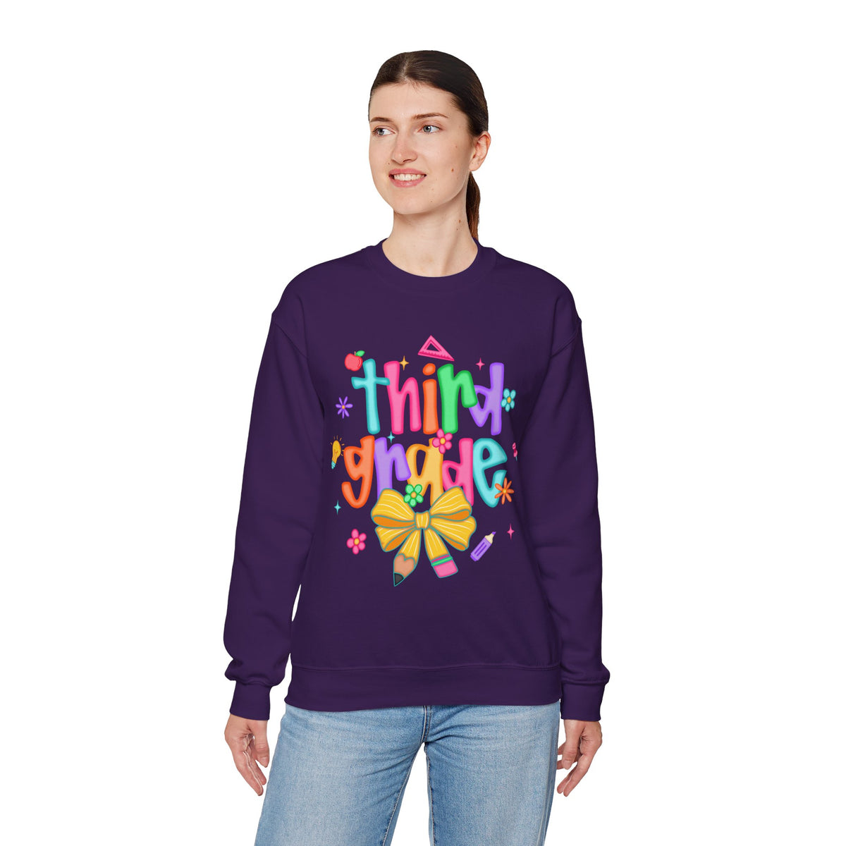 Coquette Third Grade Pencil Bow – Gildan Heavy Blend | Trendy Women’s Soft Sweatshirt. Direct to Garment. Printed & Shipped in the USA. Unisex Sizes.