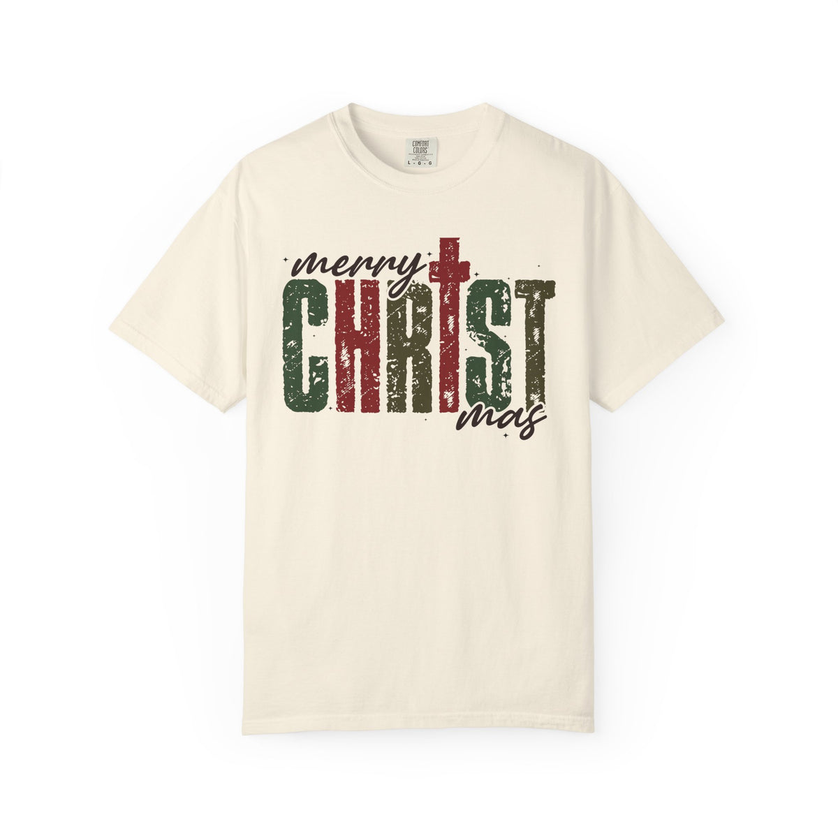 Distressed Merry ChrisTmas Faith - Comfort Colors | Trendy Men's and Women's T-Shirt. Direct to Garment. Printed & Shipped in the USA. Unisex Sizes.