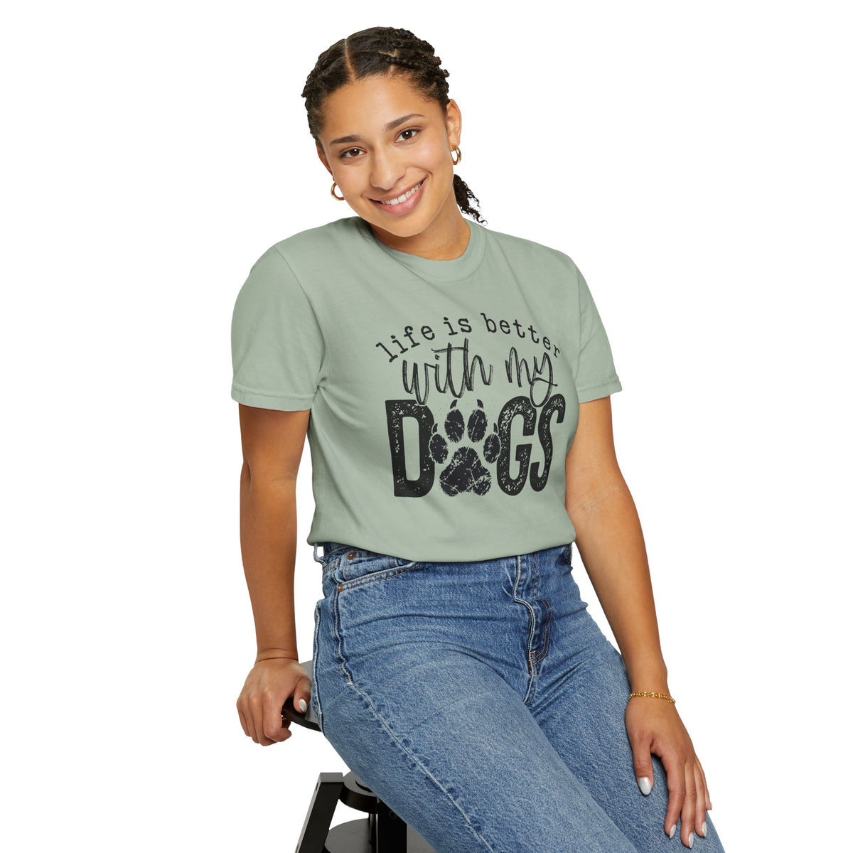 Life Is Better With My Dogs, Distressed - Comfort Colors | Trendy Women's and Men's T-Shirt. Direct to Garment. Printed & Shipped in the USA. Unisex Sizes.