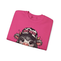 Cute Highland Cow 'Hot Mess' In Braids – Gildan Heavy Blend | Trendy Women’s Soft Sweatshirt. Direct to Garment. Printed & Shipped in the USA. Unisex Sizes.