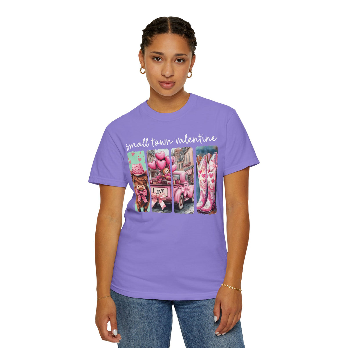 Small Town Valentine - Comfort Colors | Trendy Women's T-Shirt. Direct to Garment. Printed & Shipped in the USA. Unisex Sizes.