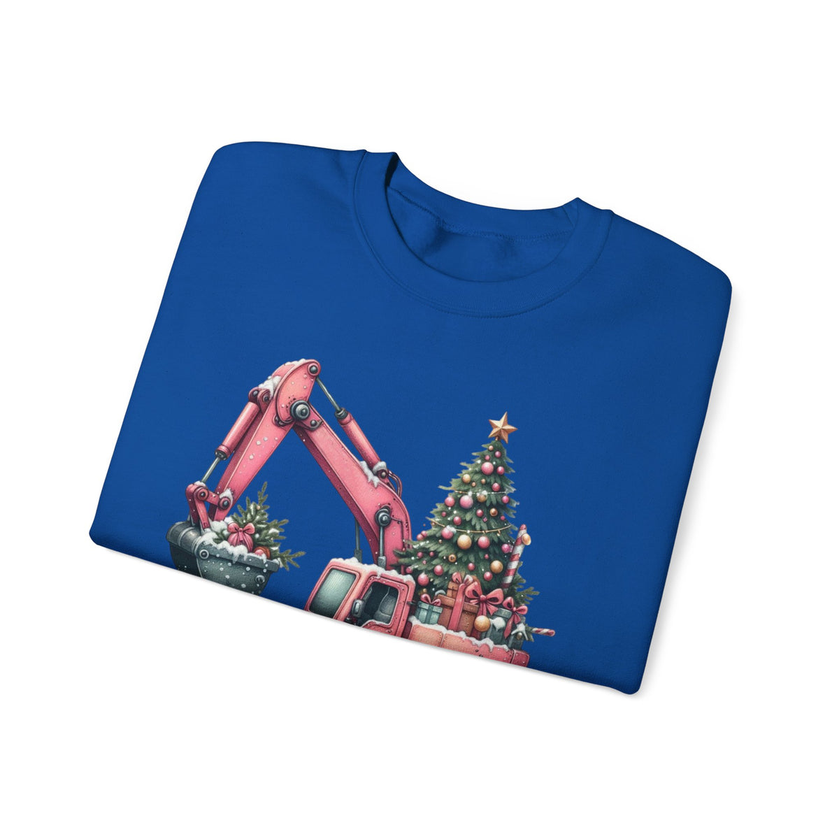 Excavator Merry Christmas Construction – Gildan Heavy Blend | Trendy Women’s Soft Sweatshirt. Direct to Garment. Printed & Shipped in the USA. Unisex Sizes.