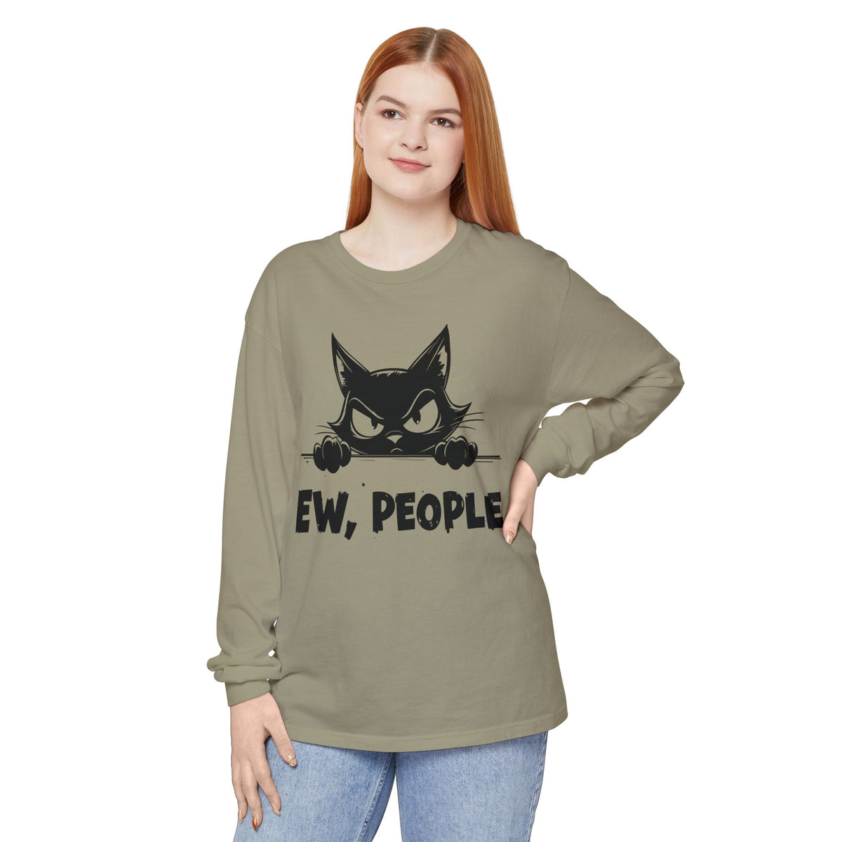 Ew People, Grumpy Cat - Comfort Colors | Trendy Women's and Men's Long Sleeve T-Shirt. Direct to Garment. Printed & Shipped in the USA. Unisex Sizes.