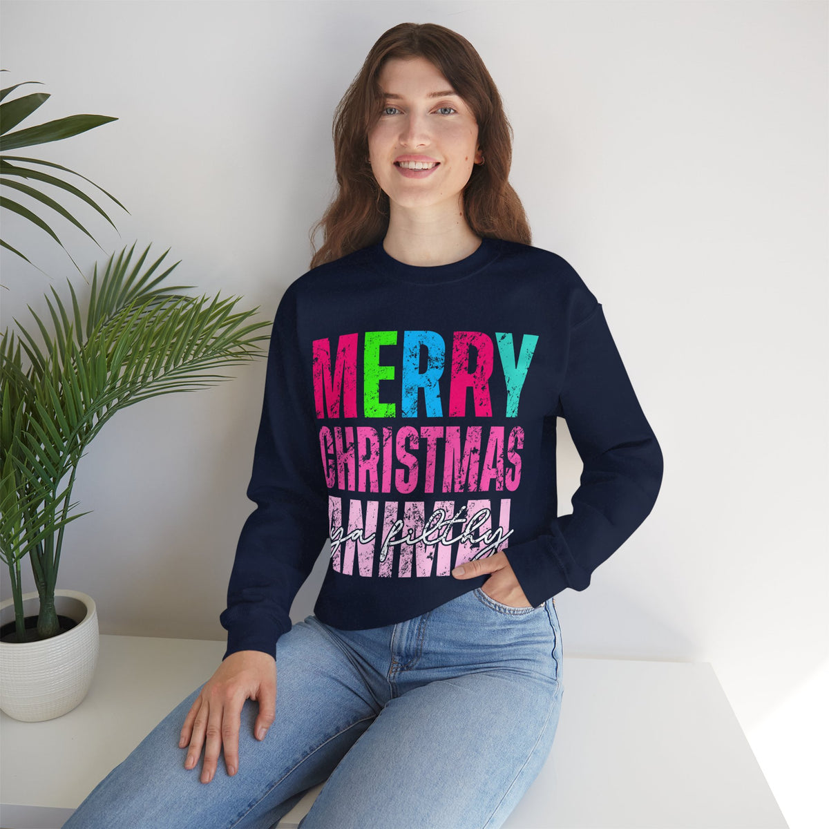 Merry Christmas Ya Filthy Animal – Gildan Heavy Blend | Trendy Women’s Soft Sweatshirt. Direct to Garment. Printed & Shipped in the USA. Unisex Sizes.