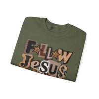 Follow Jesus, Patchwork – Gildan Heavy Blend | Trendy Women’s Soft Sweatshirt. Direct to Garment. Printed & Shipped in the USA. Unisex Sizes.