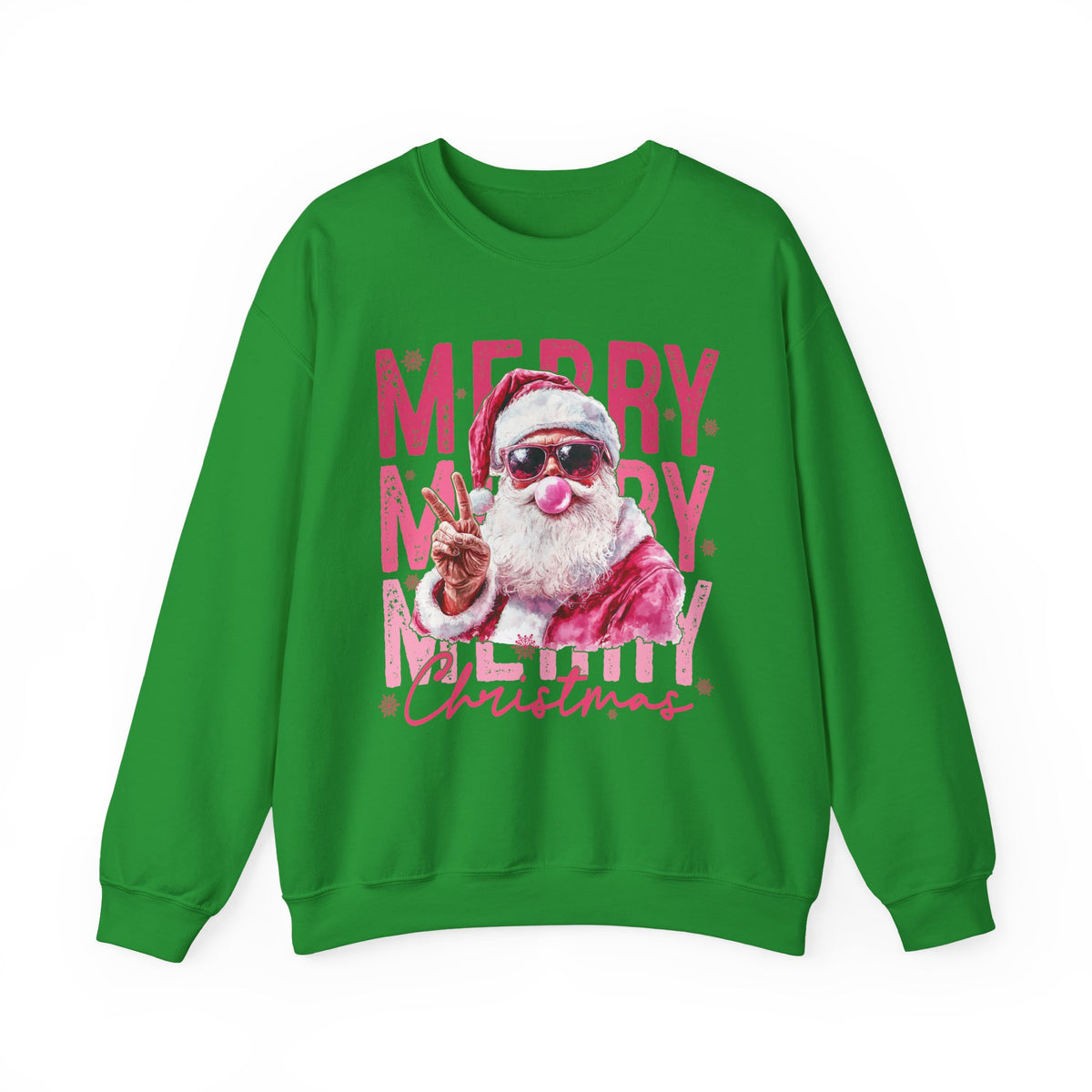 Pink Merry Christmas Bubblegum Santa – Gildan Heavy Blend | Trendy Women’s Soft Sweatshirt. Direct to Garment. Printed & Shipped in the USA. Unisex Sizes.