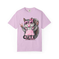 Cute But Feral, Squirrel in Pink Bibs - Comfort Colors | Trendy Women's T-Shirt. Direct to Garment. Printed & Shipped in the USA. Unisex Sizes.