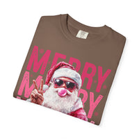 Pink Merry Christmas Bubblegum Santa - Comfort Colors | Trendy Women's T-Shirt. Direct to Garment. Printed & Shipped in the USA. Unisex Sizes.