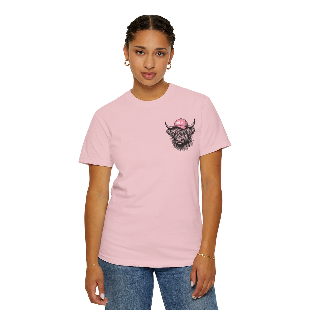Head Heffa Highland Cow, Front & Back Print - Comfort Colors | Trendy Women's T-Shirt. Direct to Garment. Printed & Shipped in the USA. Unisex Sizes.
