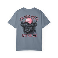 Head Heffa Highland Cow, Front & Back Print - Comfort Colors | Trendy Women's T-Shirt. Direct to Garment. Printed & Shipped in the USA. Unisex Sizes.