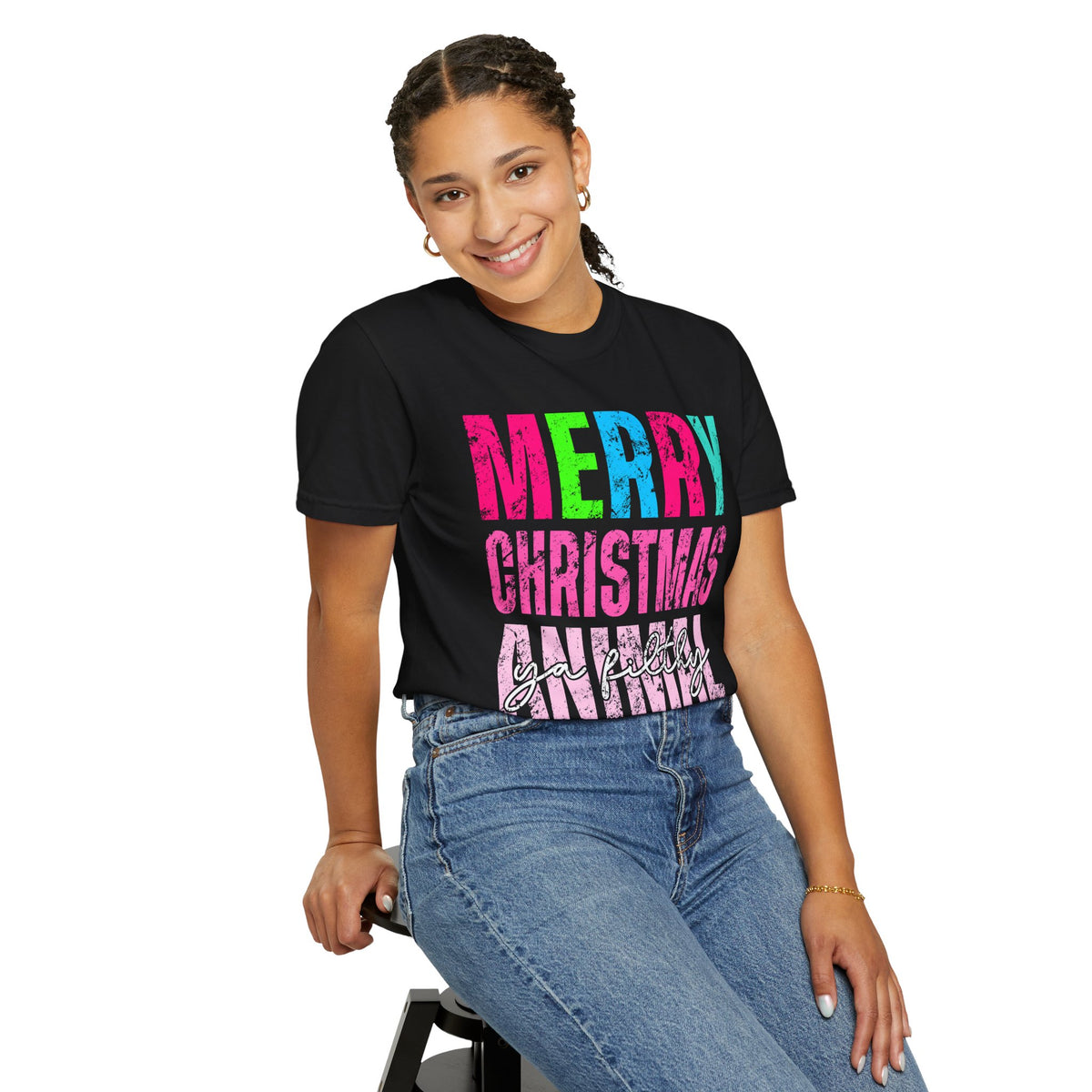 Merry Christmas Ya Filthy Animal - Comfort Colors | Trendy Women's T-Shirt. Direct to Garment. Printed & Shipped in the USA. Unisex Sizes.