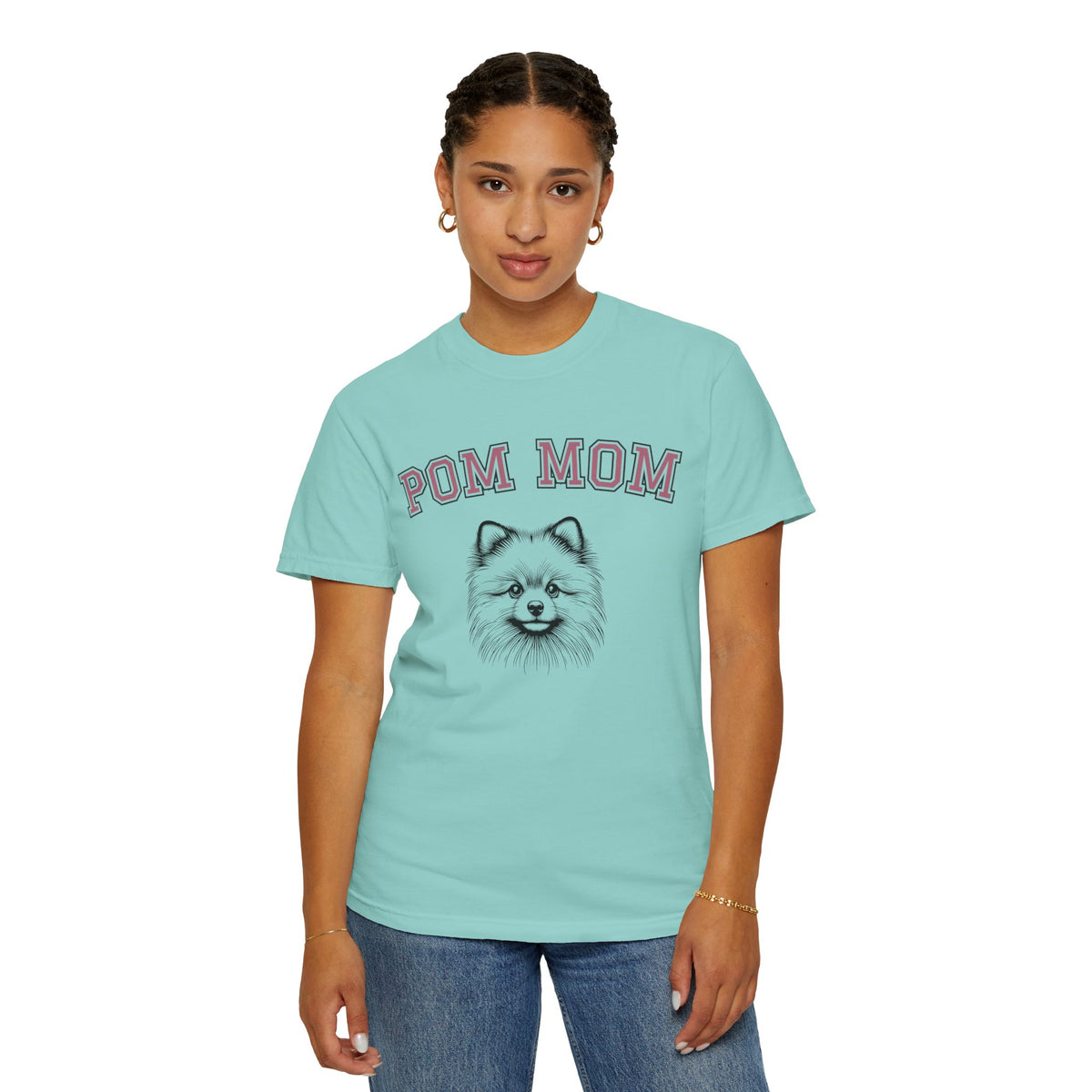 Pom Mom, Varsity - Comfort Colors | Trendy Women's T-Shirt. Direct to Garment. Printed & Shipped in the USA. Unisex Sizes.