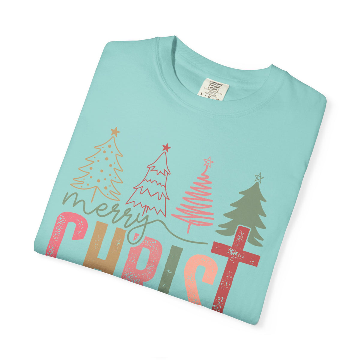 Merry ChrisTmas Christian Faith Graphic - Comfort Colors | Trendy Women's T-Shirt. Direct to Garment. Printed & Shipped in the USA. Unisex Sizes.
